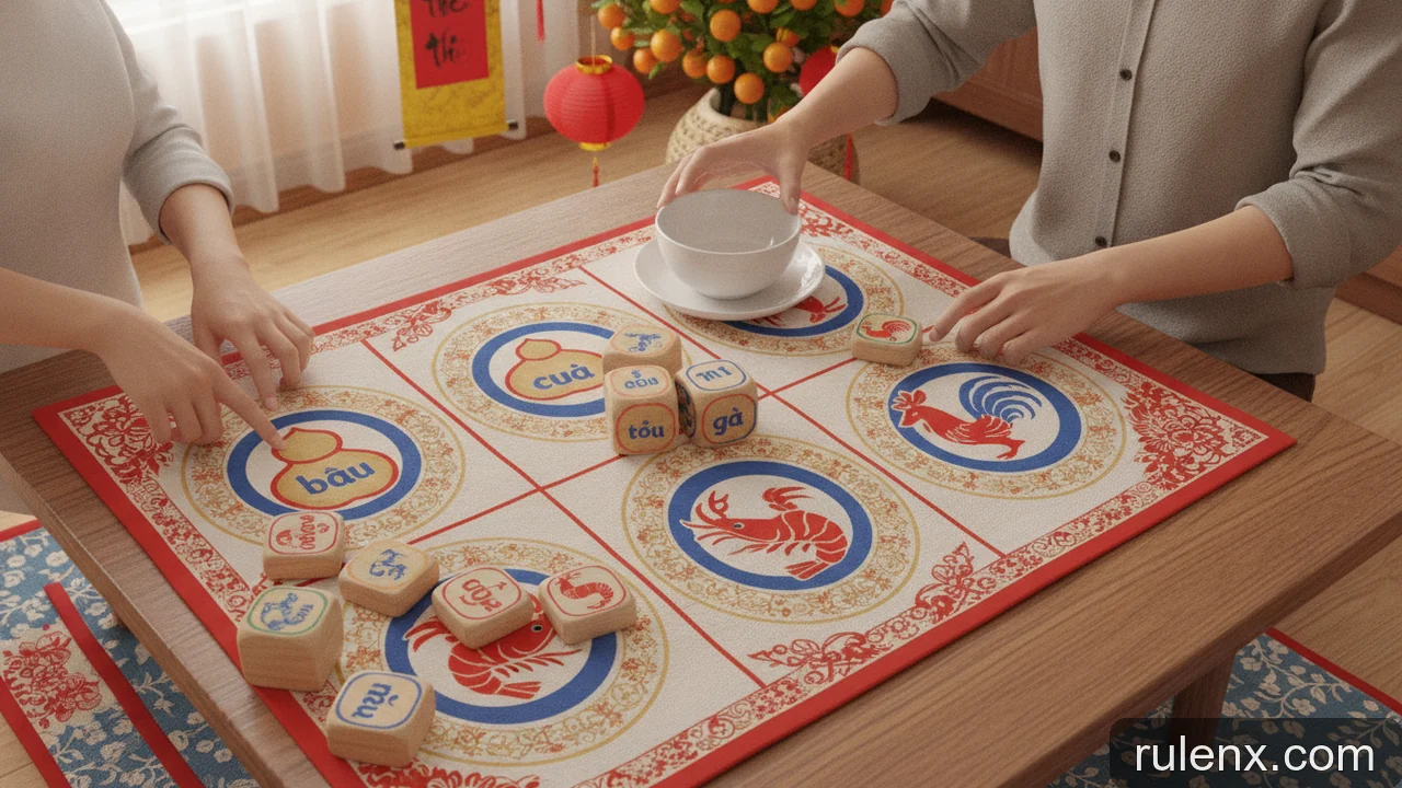 Minh họa: Bầu Cua ngày Tết: chuẩn bị dụng cụ và không gian chơi