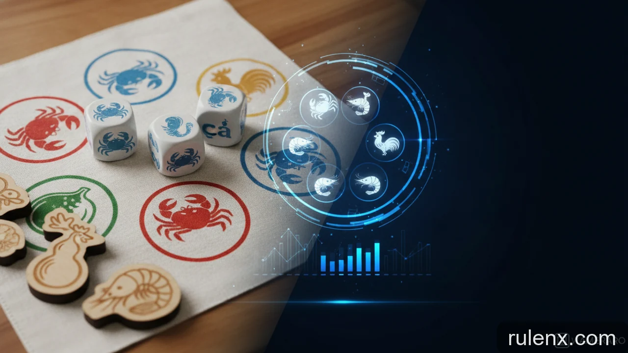 Minh họa: So sánh cách tính trả thưởng Bầu Cua truyền thống và online