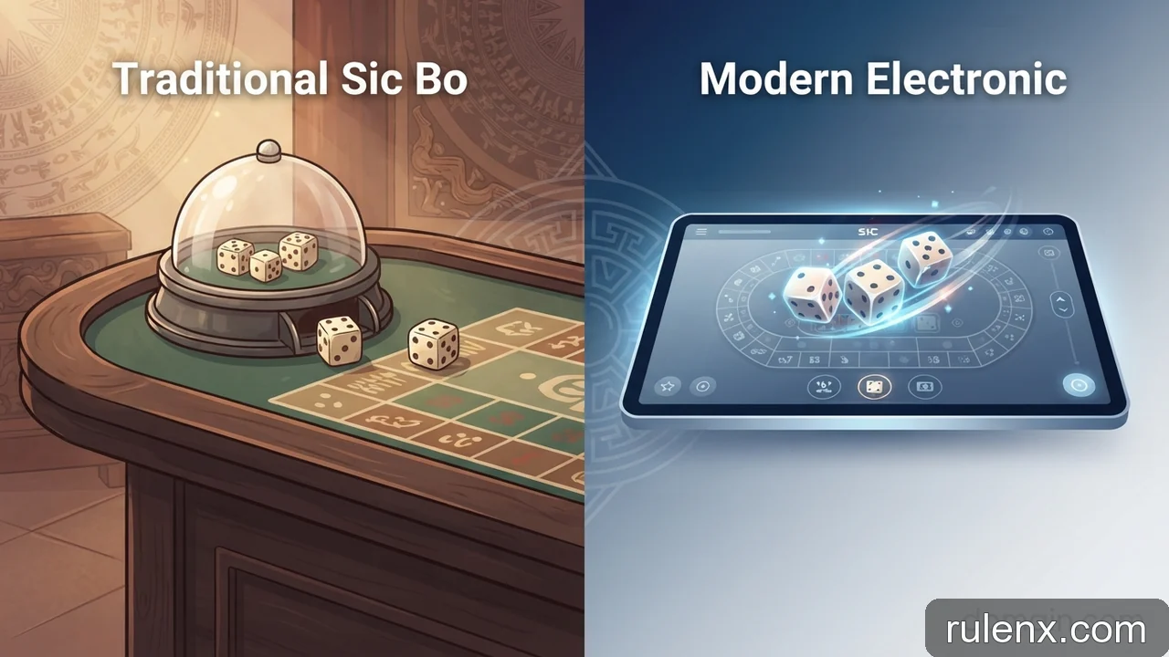 Minh họa: Sự khác biệt giữa biến thể Sic Bo truyền thống và điện tử hiện đại
