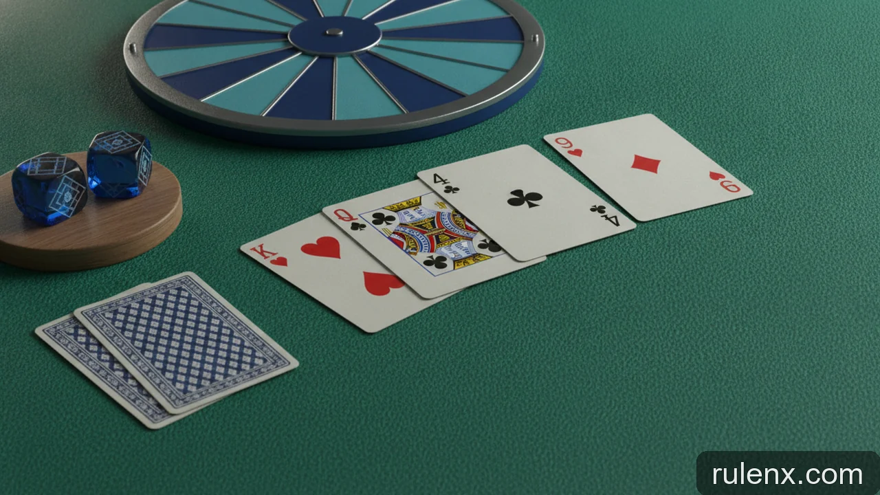 Minh họa: Thứ tự các vòng cược trong Texas Hold'em: Pre-flop, Flop, Turn, River