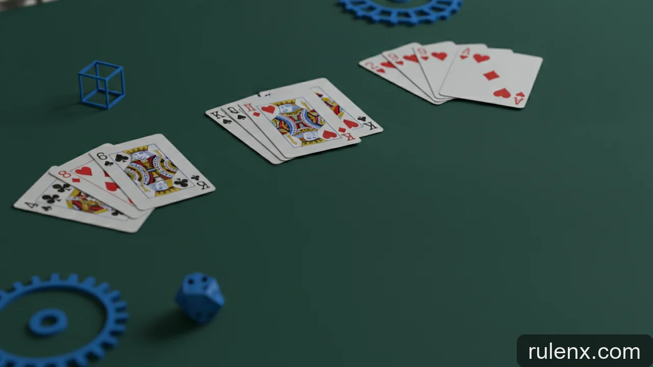 Minh họa: Tìm hiểu thứ tự tay bài Poker: Phân biệt các loại Sảnh, Cù Lũ và Thùng